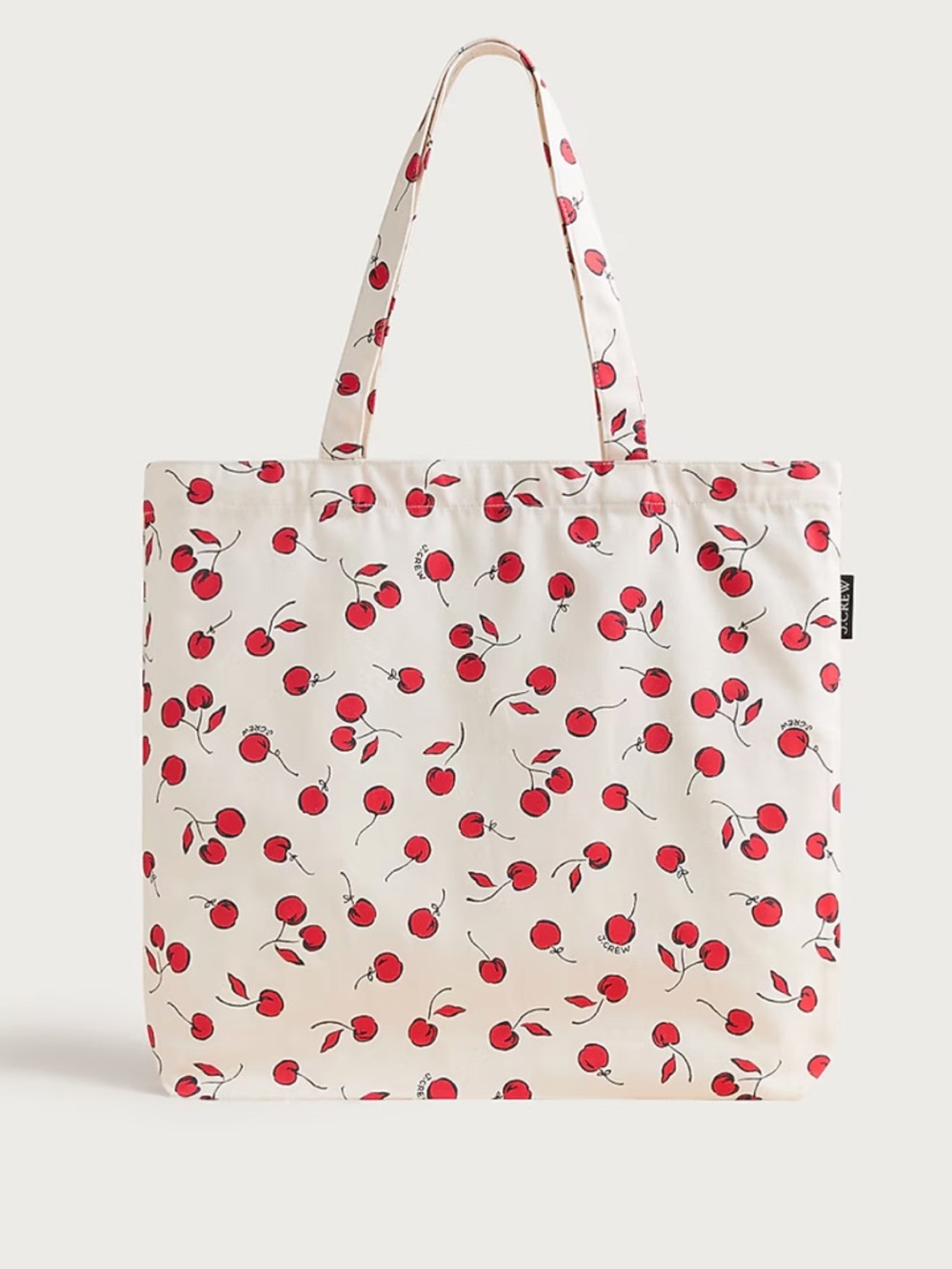 NWT J. Crew Cherry Print Tote Bag - Cream/Red Printed reusable everyday tote - Picture 2 of 4